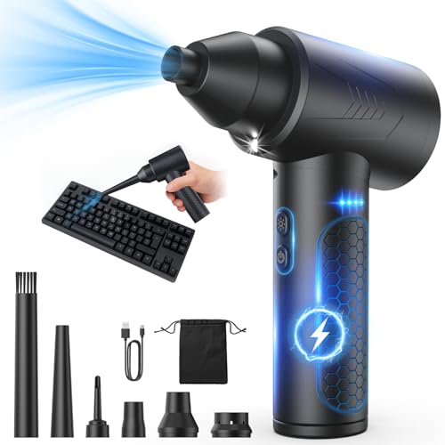 LOXP Electric Air Duster 150000RPM Powerful Compressed Air Duster with LED Light 3 Gears 7500mAh Battery Fast Charging Rechargeable Air Blower for Computer Keyboard PC Car House Outdoor - Image 1
