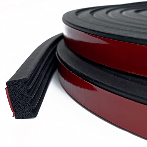 Tintvent Ribbed Foam Rubber Seal with Tape, Self-Adhesive EPDM Foam Rubber Weather Stripping for Boat, Auto, RV, Marine, Garage Doors/Window and More, Black(26Feet) - Image 1
