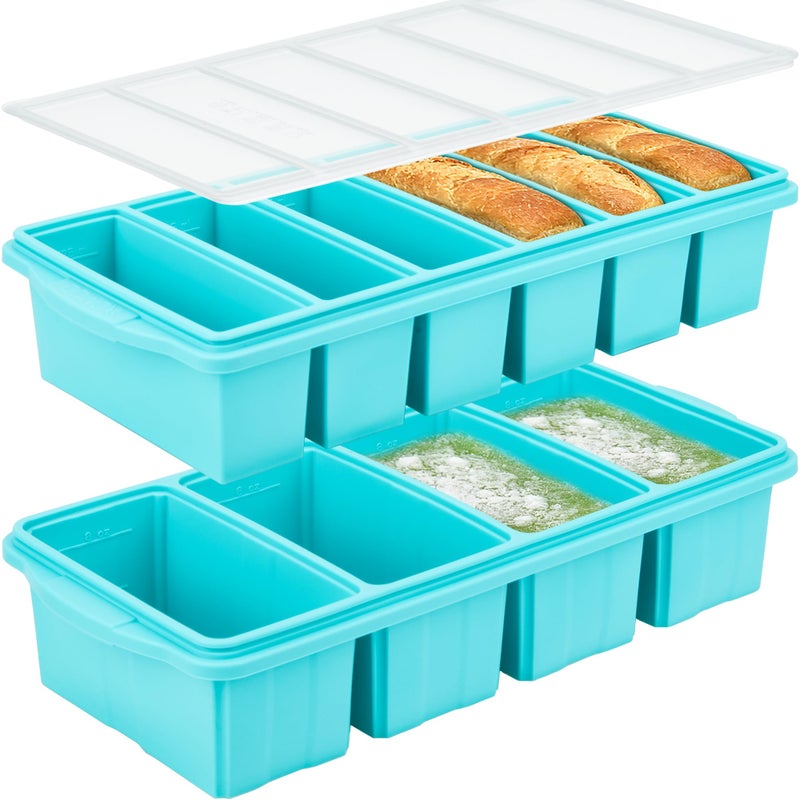 Xomoo Silicone Freezer Tray With Lid-Soup Freezer Container molds-Large Ice Cube Tray Set Makes 1-Cup & 1/2-Cup portions cubes Perfect for preparing meals in different portion sizes Oven & Dishwasher -Safe - Image 1