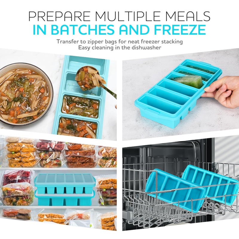 Xomoo Silicone Freezer Tray With Lid-Soup Freezer Container molds-Large Ice Cube Tray Set Makes 1-Cup & 1/2-Cup portions cubes Perfect for preparing meals in different portion sizes Oven & Dishwasher -Safe - Image 2