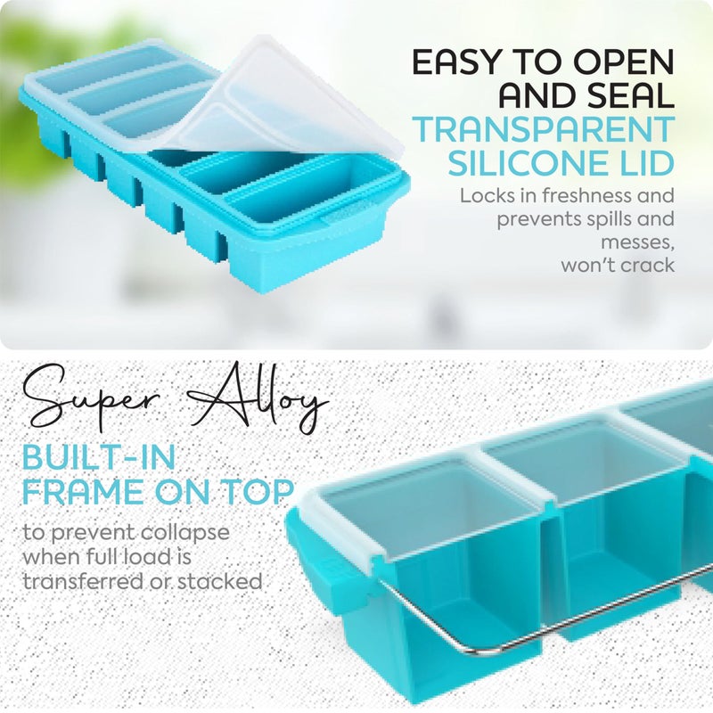 Xomoo Silicone Freezer Tray With Lid-Soup Freezer Container molds-Large Ice Cube Tray Set Makes 1-Cup & 1/2-Cup portions cubes Perfect for preparing meals in different portion sizes Oven & Dishwasher -Safe - Image 4