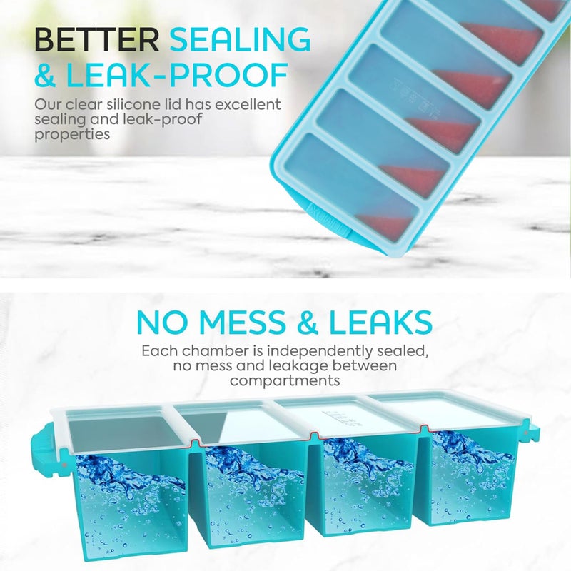 Xomoo Silicone Freezer Tray With Lid-Soup Freezer Container molds-Large Ice Cube Tray Set Makes 1-Cup & 1/2-Cup portions cubes Perfect for preparing meals in different portion sizes Oven & Dishwasher -Safe - Image 3