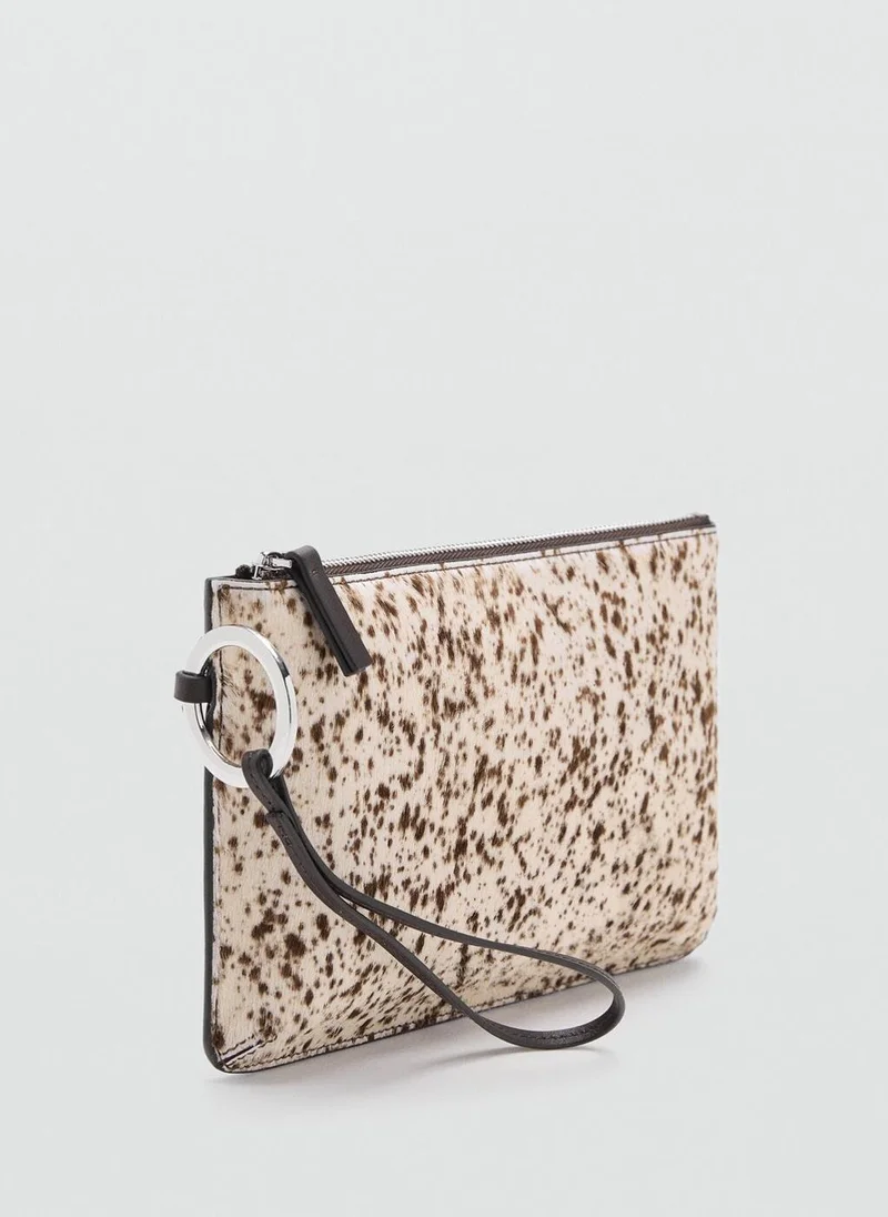 MANGO Leather and fur clutch