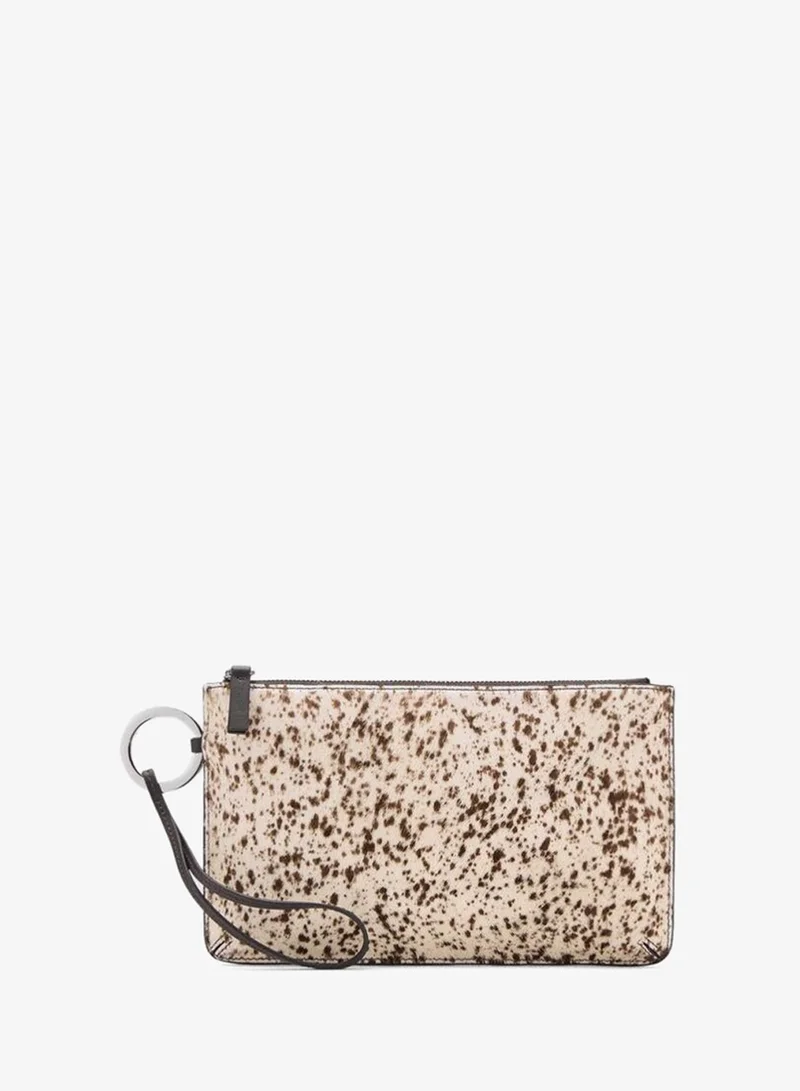 MANGO Leather and fur clutch