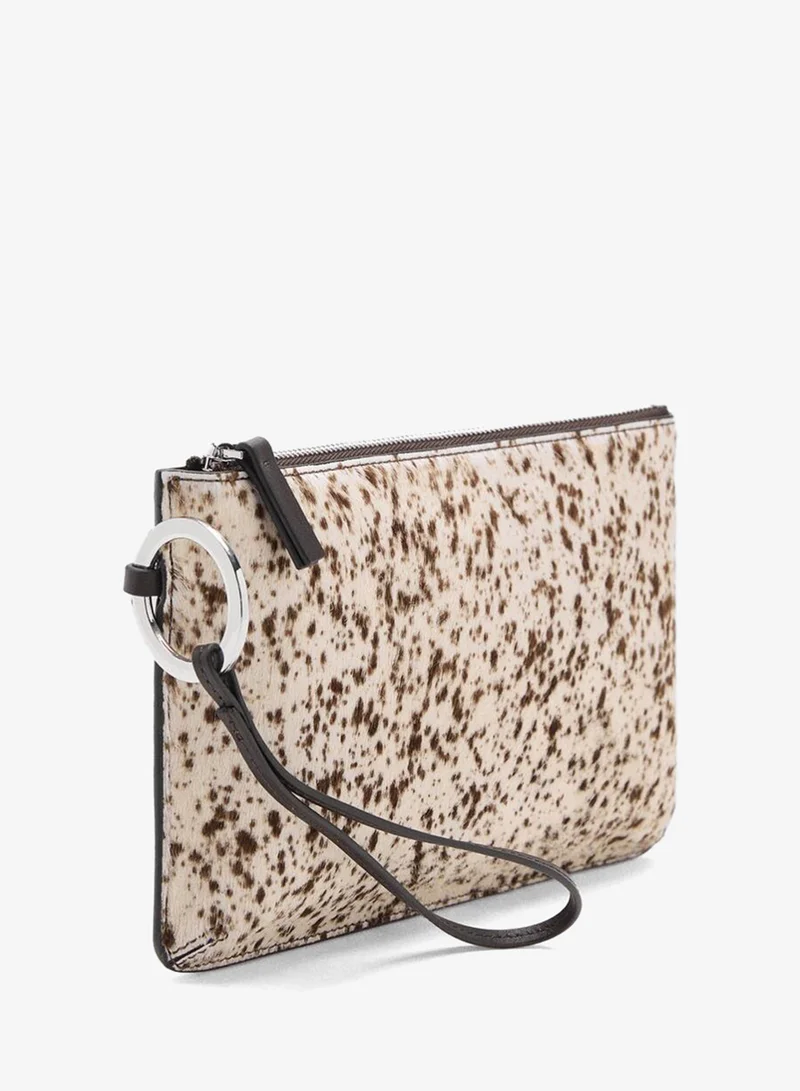 MANGO Leather and fur clutch