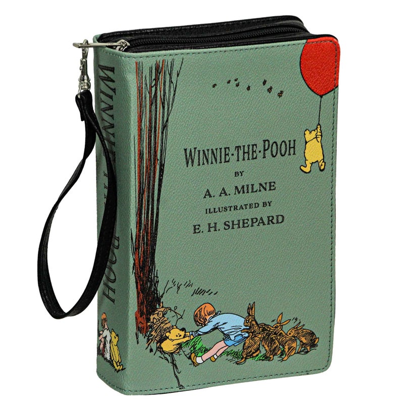 Things2Die4 Green Vinyl Winnie The Pooh Book Handbag Novelty Clutch Purse Crossbody Bag A.A. Milne 9.25 Inch - Image 1