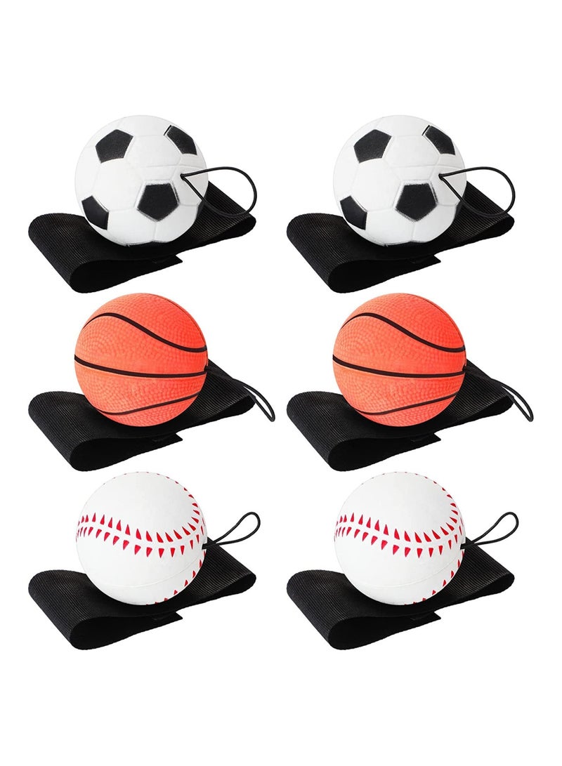 SYOSI 6 Pieces Wrist Return Ball Sports Wrist Ball Includes Basketball Baseball and Football On A String Rubber Rebound Ball Wristband Toy for Children Kids Party Favor Exercise or Play - Image 1