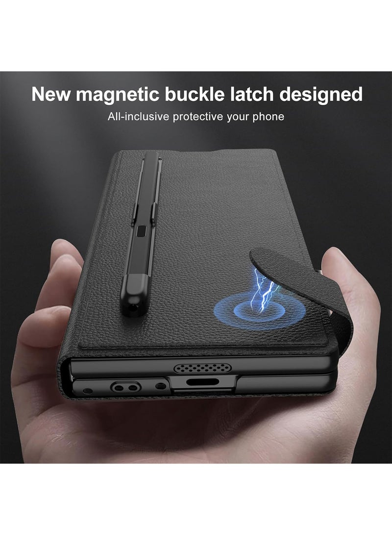 Aookay Compatible with Samsung Z Fold 7 Wallet Case with Card Slots, Adjustable Kickstand, Magnetic Closure, Shockproof All-Around Protection, Matte Textured Leather Case (Cool Black)  - Image 2