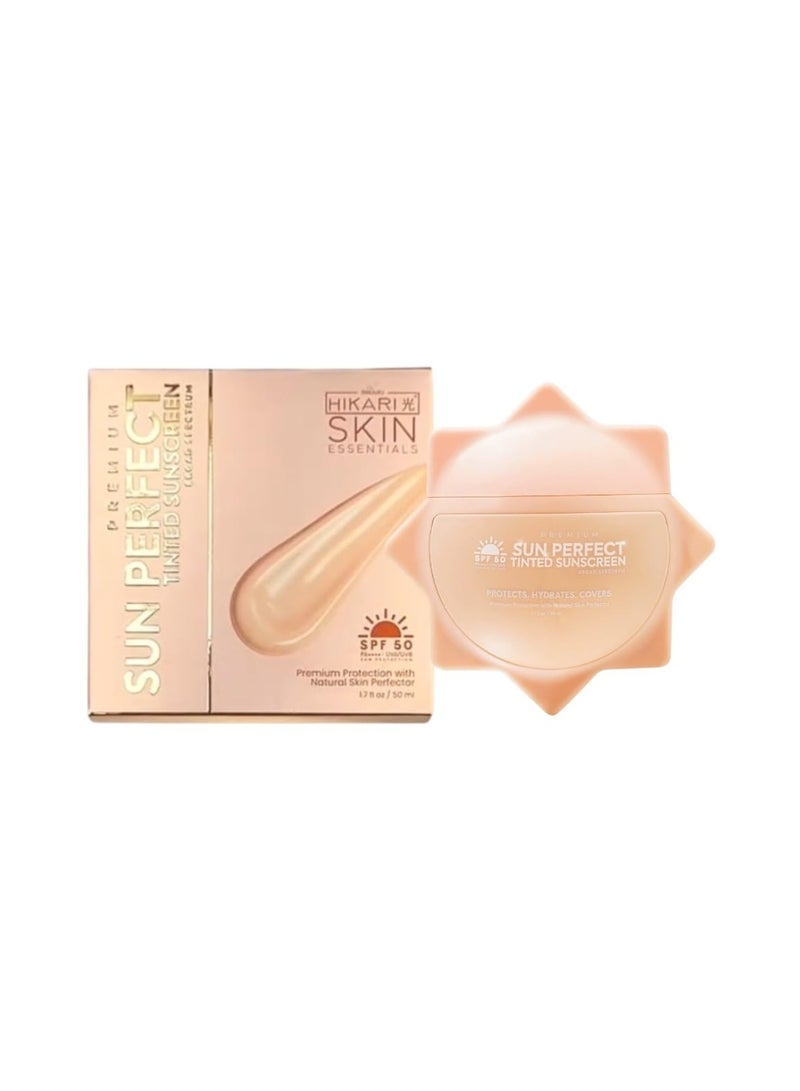 Hikari Achieve flawless sun protection with Hikari Skin Essentials Sun Perfect Tinted Sunscreen SPF 50, lightweight, radiant coverage that protects, hydrates, evens tone, and enhances natural glow for everyday confidence lasting - Image 1