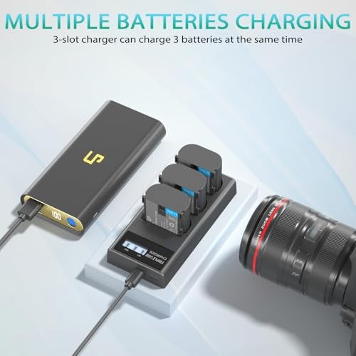 LP LP-E6 LPE6N Battery Charger Pack, 3-Pack Battery+Triple Slot Charger Compatible with Canon EOS R6 R5 R 90D 80D 70D 60D 60DA 6D 6D Mark II 5D Mark II/III/IV 5DS 5DS R 7D 7D Mark II XC15 XC10 4K/6K - Image 5