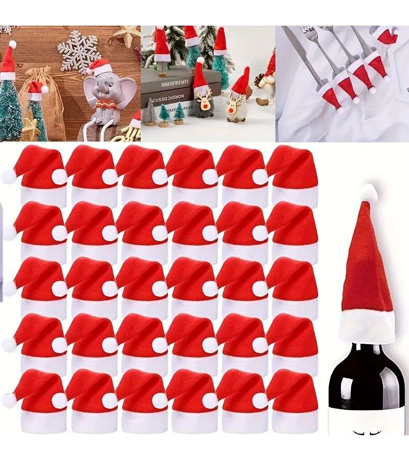 50pcs Christmas Utensil Holder Set Mini Santa Hat Silverware Stand Cutlery Bag For Holiday Party Table Christmas Tree Decoration - Image 5