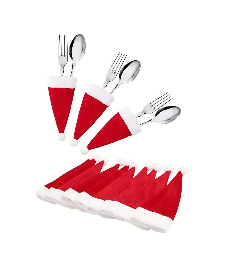 50pcs Christmas Utensil Holder Set Mini Santa Hat Silverware Stand Cutlery Bag For Holiday Party Table Christmas Tree Decoration - Image 2