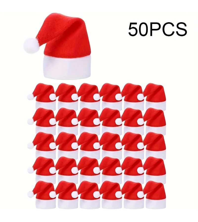 50pcs Christmas Utensil Holder Set Mini Santa Hat Silverware Stand Cutlery Bag For Holiday Party Table Christmas Tree Decoration - Image 1