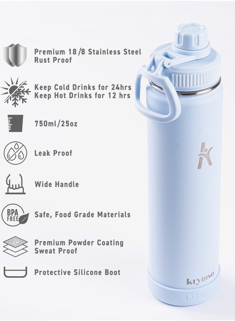KRYMSO KRYMSO, 750ml Stainless Steel Water Bottle, Double Wall Insulated Water Bottle, Leak Proof, BPA Free, Silicone Boot, Thermos Bottle, Cold Hot Bottle for Kids, School, Gym  - Image 4