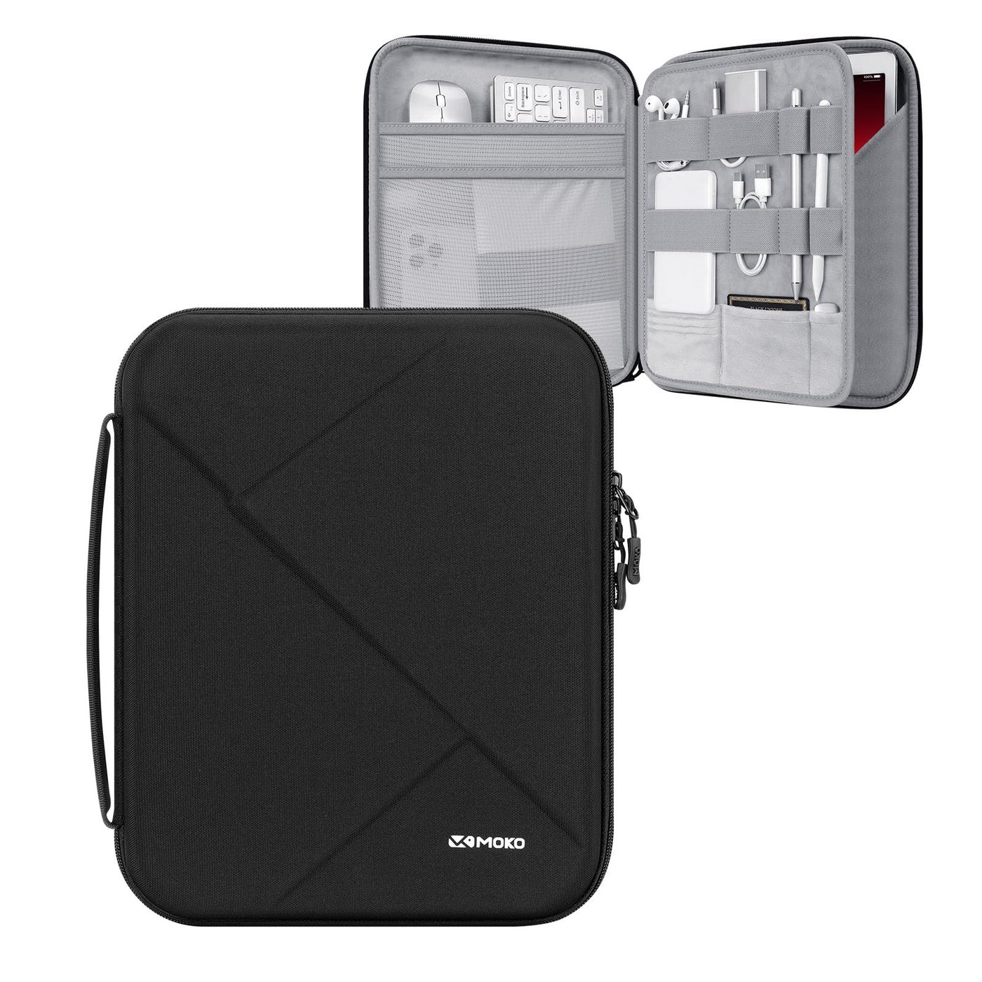 MoKo 13 inch Tablet Sleeve Bag for 13 inch iPad Air M4 2026, iPad Pro 13 M5/M4/Air M3/M2, iPadPro 12.9, Galaxy Tab S8+/S9+ 12.4, Hard Shell EVA iPad Bag with Storage and Padded Handle, Black