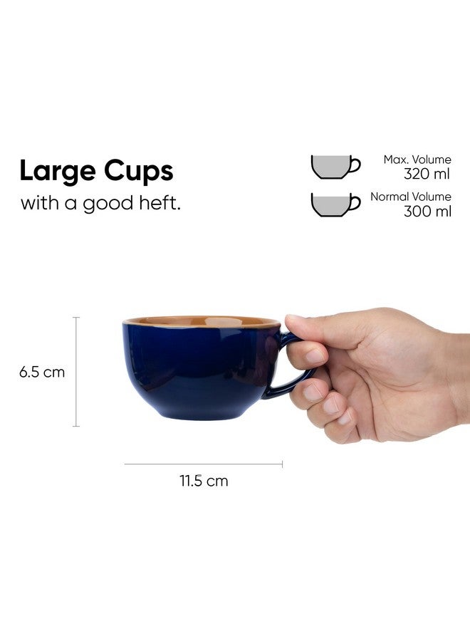 Shay طقم فنجان وصحن قهوة سيراميك كبير شاي، أزرق منتصف الليل، 320 مل | فنجان كابتشينو | تشطيب لامع | بورسلين فاخر | آمن للاستخدام في الميكروويف (فنجان وصحن XL - أزرق منتصف الليل) - Image 4