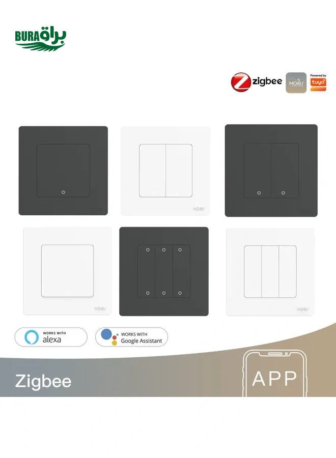 Tuya ZigBee Smart Single-fire Zero-fire Sharing Timing Voice Wall Switch EU Plug, Style: 1 Way (White)