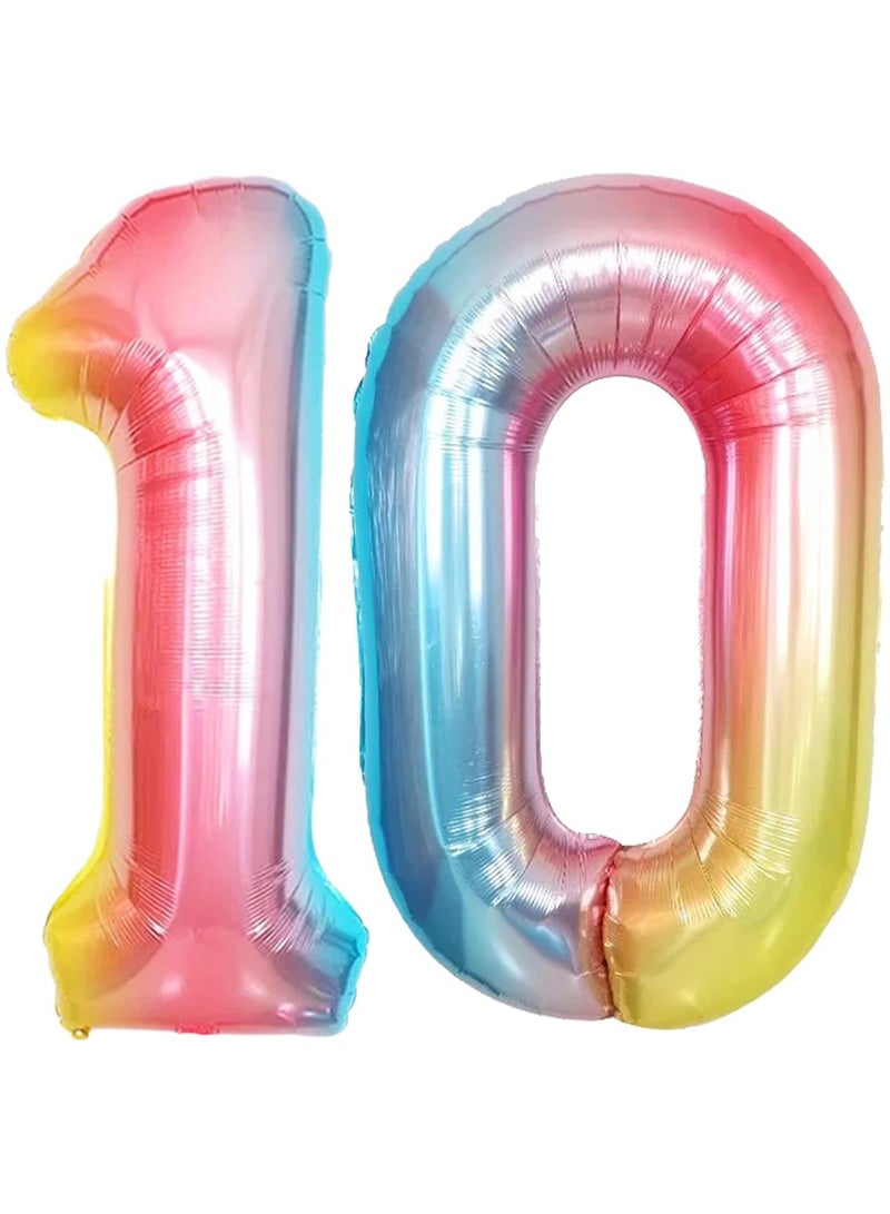 KATCHON Rainbow Number 10 Foil Balloon For 10th Birthday Decoration - Image 1