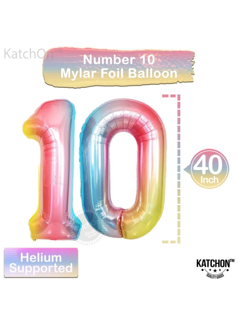 KATCHON Rainbow Number 10 Foil Balloon For 10th Birthday Decoration - Image 2