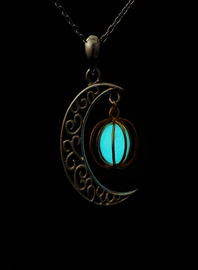 Ladytree Halloween Jewelry 925 Sterling Silver Moon and Pumpkin Luminous Beads Glow Pendant Necklace, 18 inches - Image 5