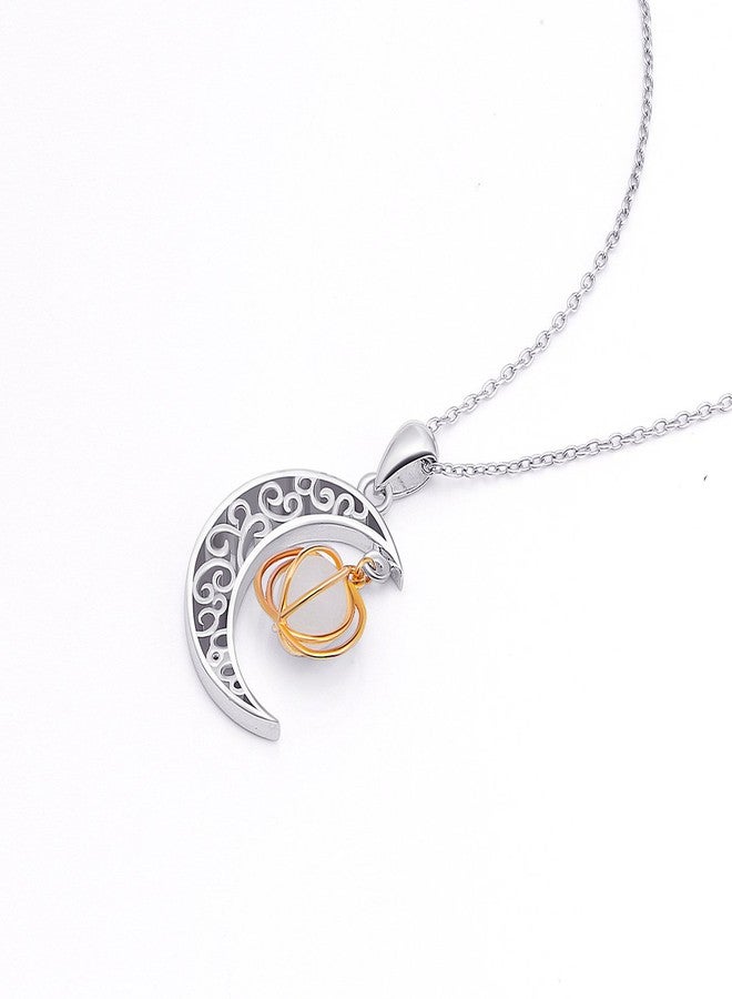 Ladytree Halloween Jewelry 925 Sterling Silver Moon and Pumpkin Luminous Beads Glow Pendant Necklace, 18 inches - Image 3