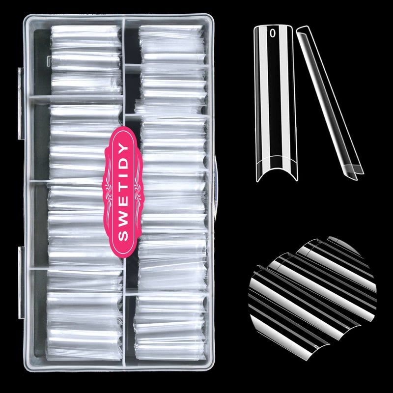 SWETIDY No C Curve Square Flat Nail Tips,SWETIDY 500Pcs XXL Extra Long Acrylic Clear Straight Tapered,Half Cover French Fake Nails for Nail Salon and DIY Nail Art 10 Sizes - Image 1