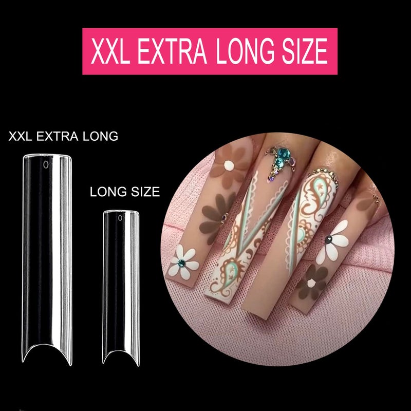 SWETIDY No C Curve Square Flat Nail Tips,SWETIDY 500Pcs XXL Extra Long Acrylic Clear Straight Tapered,Half Cover French Fake Nails for Nail Salon and DIY Nail Art 10 Sizes - Image 4
