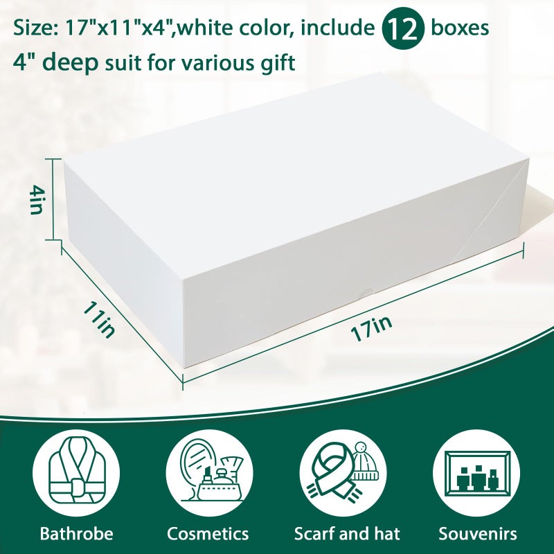 YANGTE 12 Premium Gift Boxes with Lids for Presents, Extra Large White Boxes for Wrapping Gifts, 4-inch Deep Clothing Gift Boxes for Robe, Sweater, Shirt and Christams Gift - Image 2