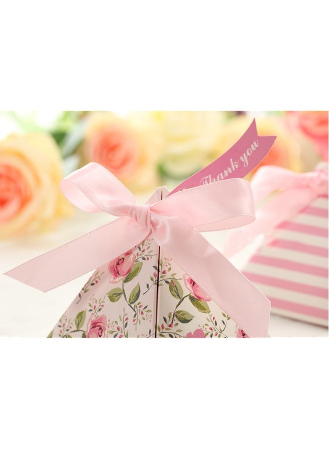 علبة حلوى مثلثة لزفاف، صناديق تغليف شوكولاتة SYOSI، علب هدايا ورقية لمناسبات الأطفال وأعياد الميلاد مع بطاقة وشريط، صناديق هدايا مزدوجة الجوانب لحفلات الزفاف والمهرجانات، 25 قطعة (وردي) - Image 3