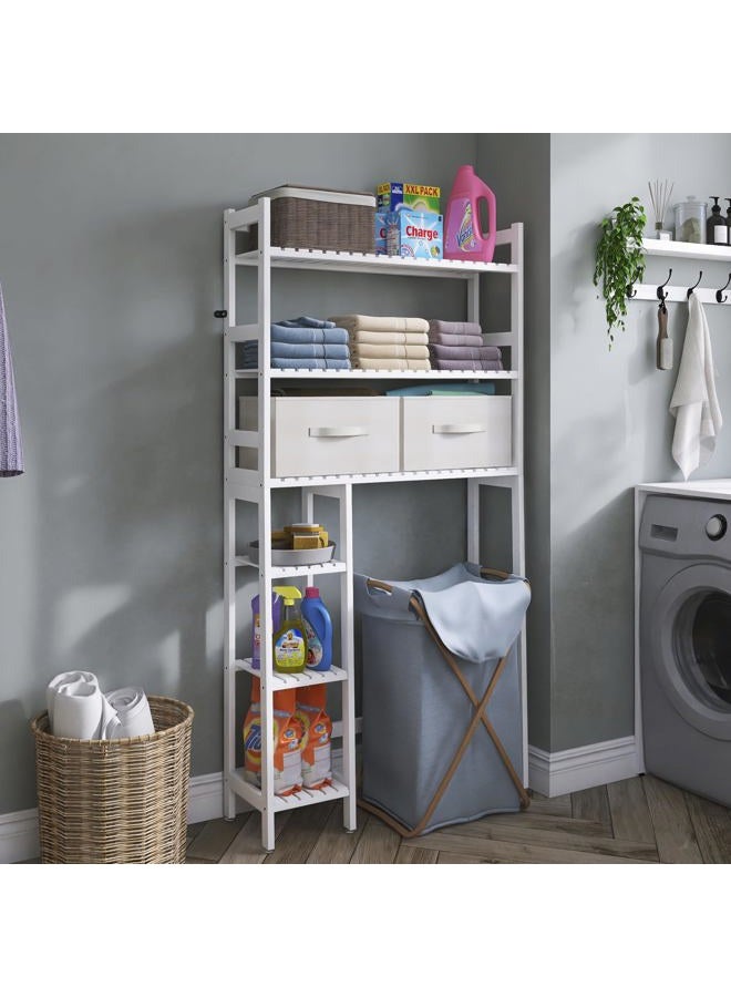 SMIBUY Bathroom Storage Shelf with Drawer, Freestanding Toilet Space Saver with 3-Tier Adjustable Shelves (White) - Image 3