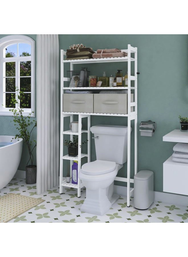 SMIBUY Bathroom Storage Shelf with Drawer, Freestanding Toilet Space Saver with 3-Tier Adjustable Shelves (White) - Image 2