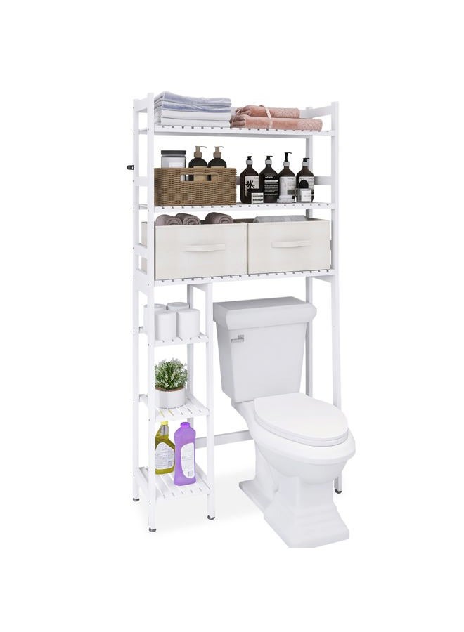 SMIBUY Bathroom Storage Shelf with Drawer, Freestanding Toilet Space Saver with 3-Tier Adjustable Shelves (White) - Image 1