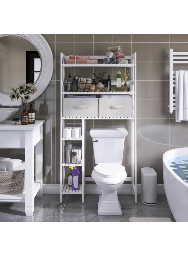 SMIBUY Bathroom Storage Shelf with Drawer, Freestanding Toilet Space Saver with 3-Tier Adjustable Shelves (White) - Image 5