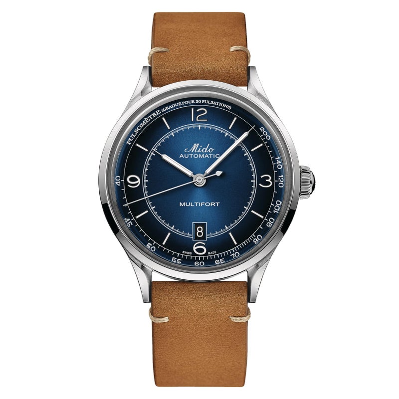 MIDO Multifort Patrimony - Swiss Automatic Watch for Men - Blue Dial - Case 40mm Stainless Steel - Tan Leather Strap- M0404071604000 - Image 5