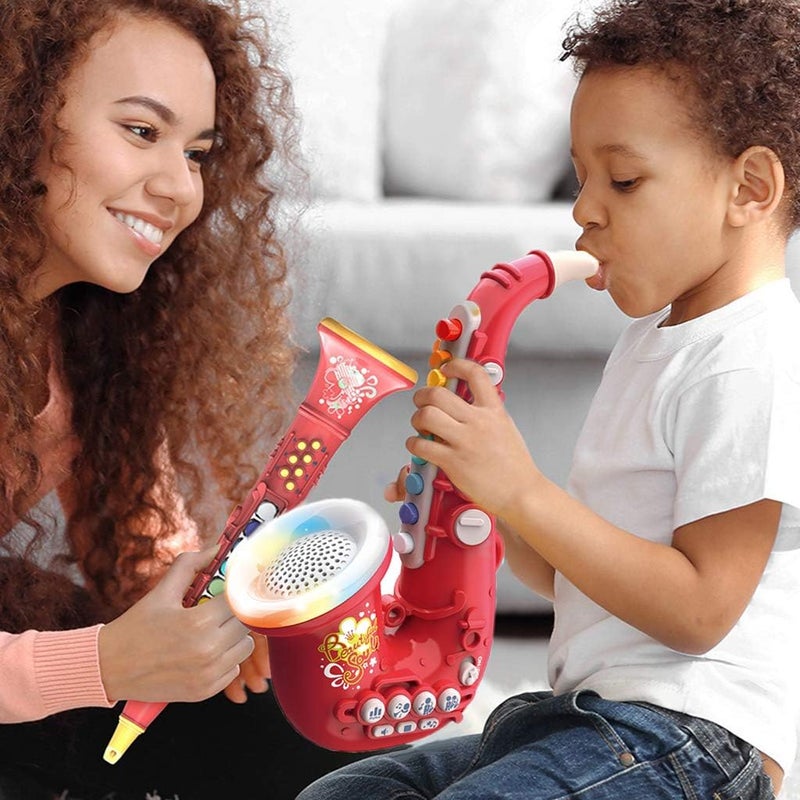 klarako toy for kids Musical Instrument Trumpet/Saxophone/Clarinet with Color Coded Keys for Boys and Girl Ages 3 and Up , Saxophone Red - Image 5