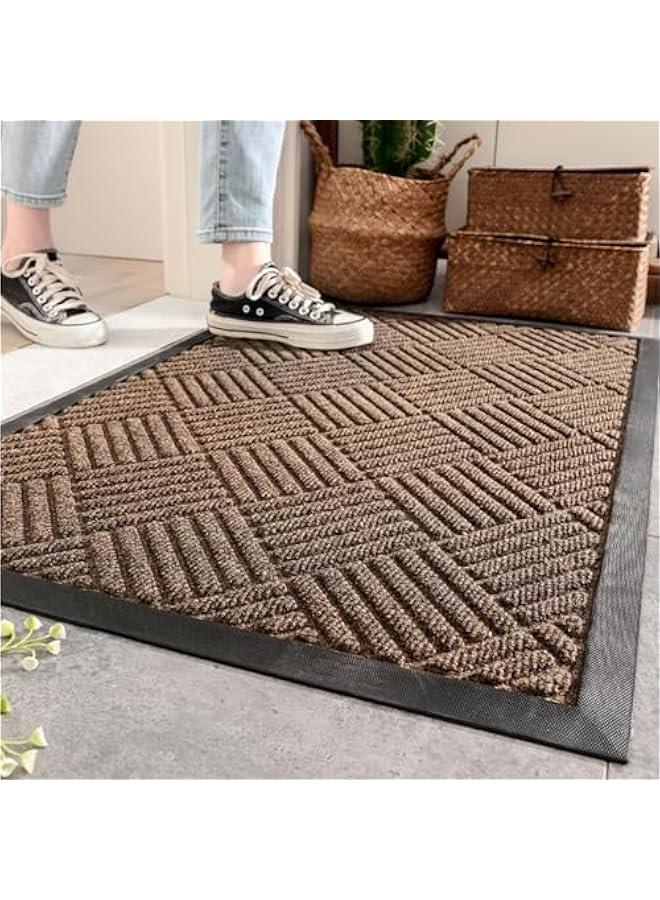 HOOKOR Indoor Outdoor Front Door Mat, All Weather Non-Slip Rubber Outside Entrance Door Mat, Super Absorbent Moistureproof Doormat, Welcome Mat for Home Front, Hallway, Patio, 45 x 75 cm (Brown) - Image 1