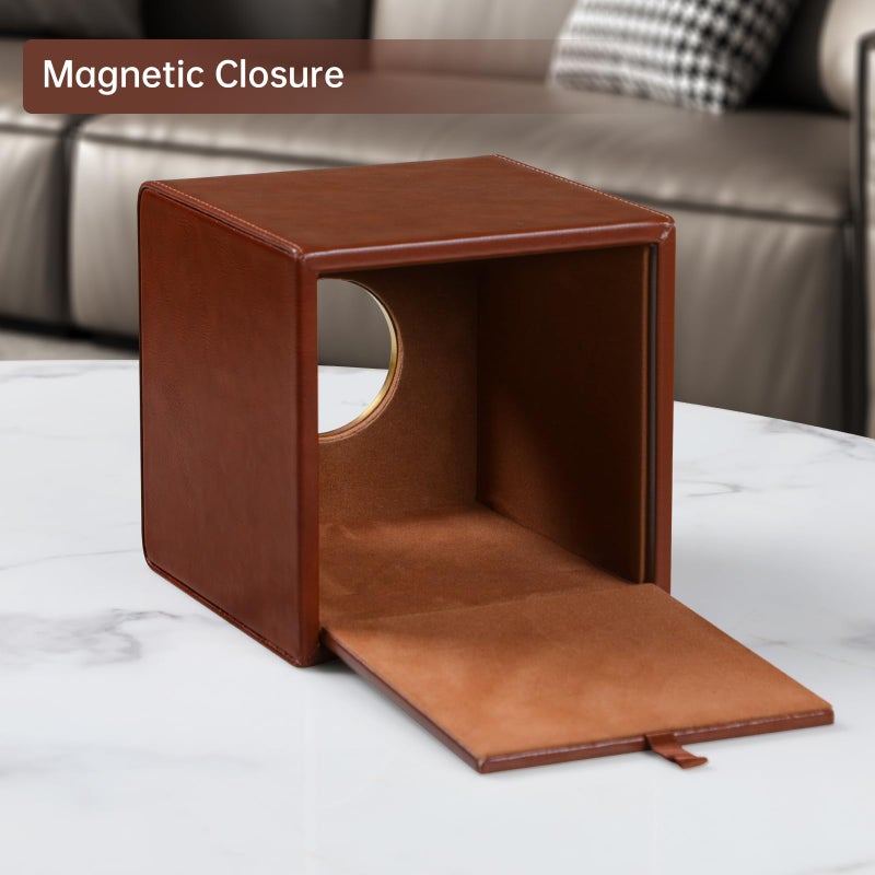 MEIBOOCH Square Tissue Box Cover, Luxury PU Leather Tissue Holder with Magnetic Closure (Brown) - Image 3