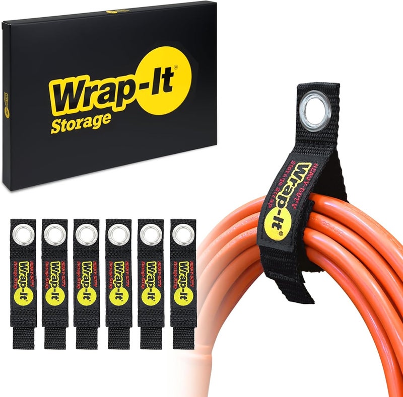 Wrap-It Storage Heavy-Duty Straps, 7-inch (6 Pack) - Hook and Loop Tool Cord Organizer, Extension Cord Hanger, Kitchen Cord Keeper, Cable Straps for Cords, Hoses, Rope, RV, and Garage Organization - Image 1