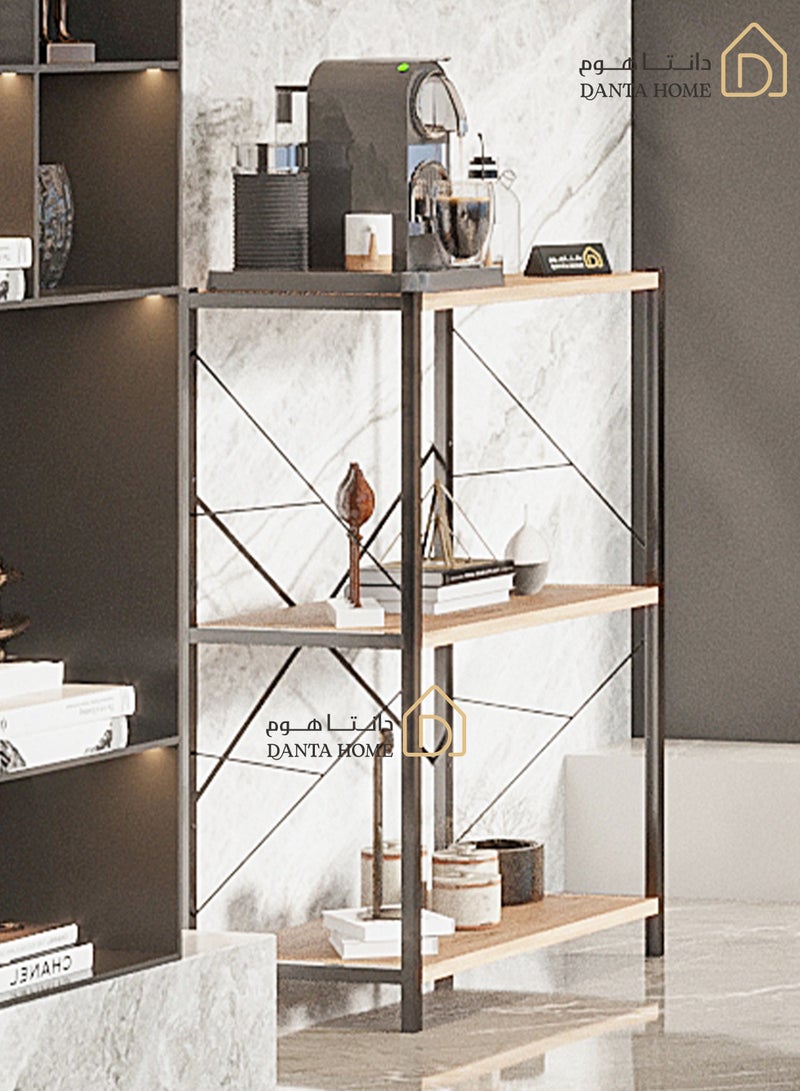 DANTA HOME Coffee Corner Table Side Table Book Library With 3 Wooden Tops For Storage And Organization Brown/Black 66x34x93 cm - Image 3