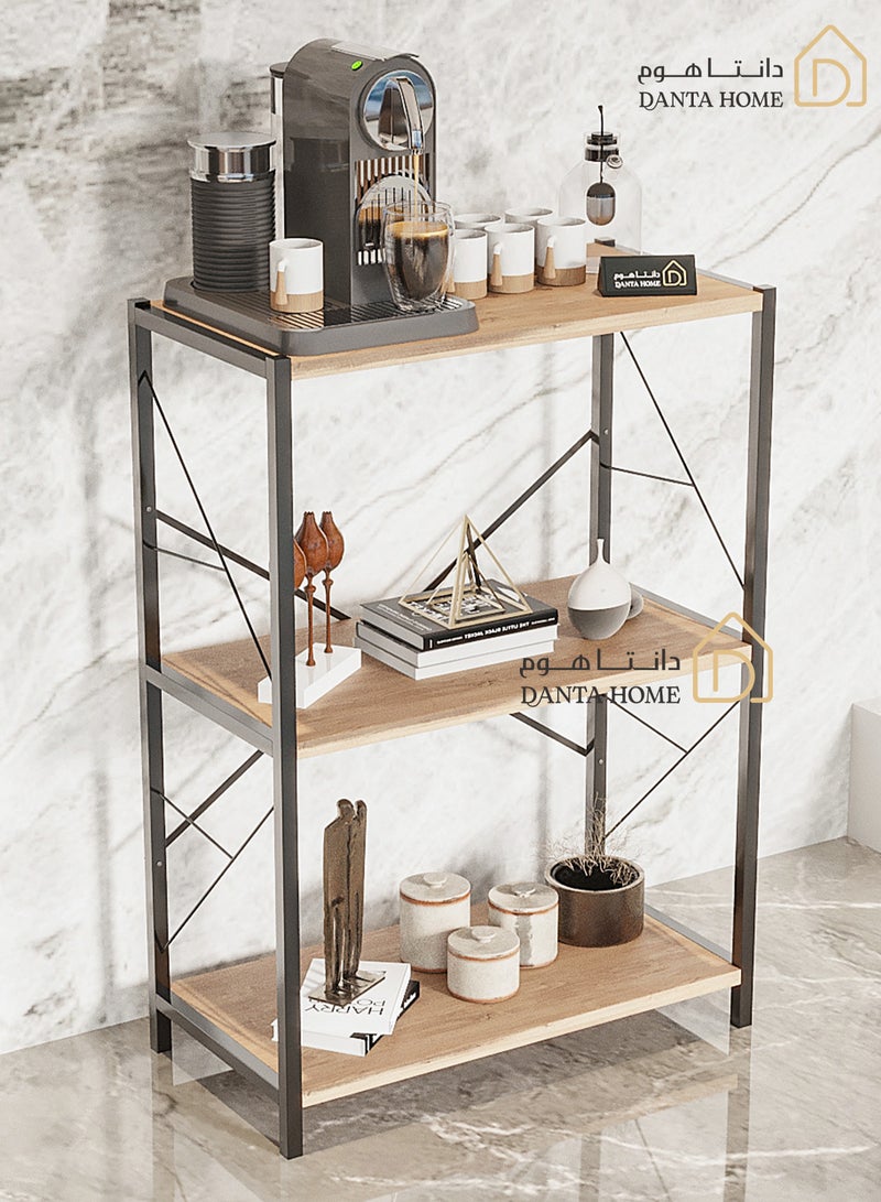 DANTA HOME Coffee Corner Table Side Table Book Library With 3 Wooden Tops For Storage And Organization Brown/Black 66x34x93 cm - Image 1