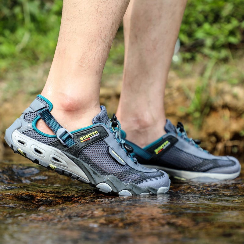 HUMTTO Men's Amphibious Water Shoes - Outdoor Hiking Sandals for Men Summer Non-Slip Quick Drying Water Sandals River Shoes 10.5 Blue/Grey - Image 2