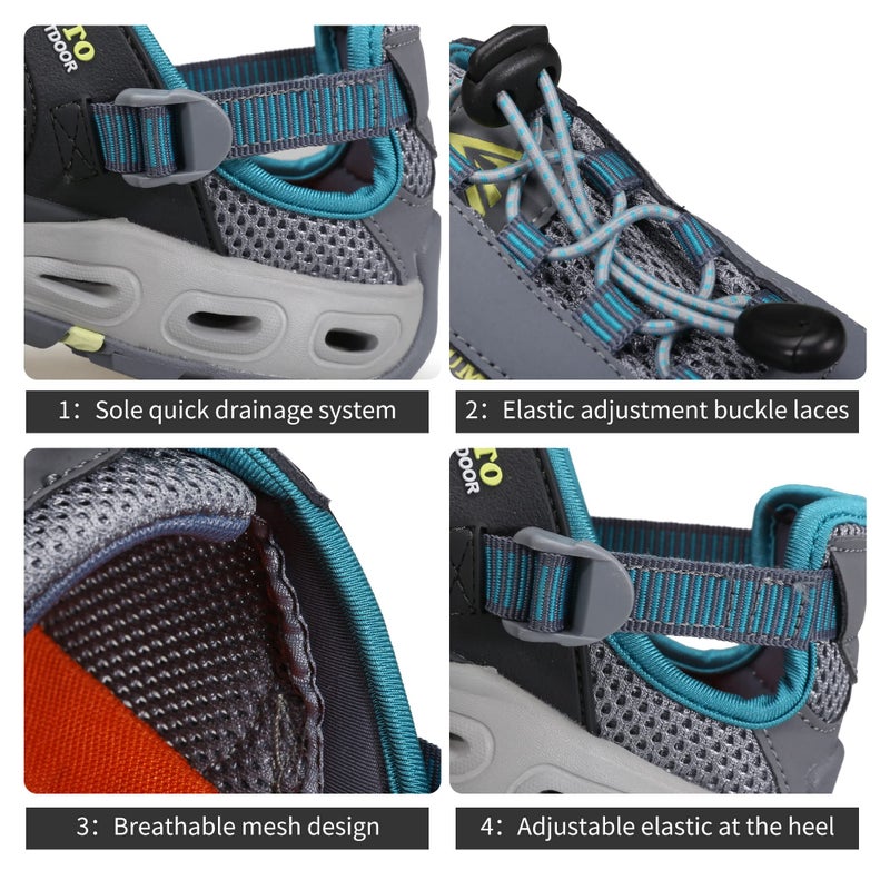 HUMTTO Men's Amphibious Water Shoes - Outdoor Hiking Sandals for Men Summer Non-Slip Quick Drying Water Sandals River Shoes 10.5 Blue/Grey - Image 4