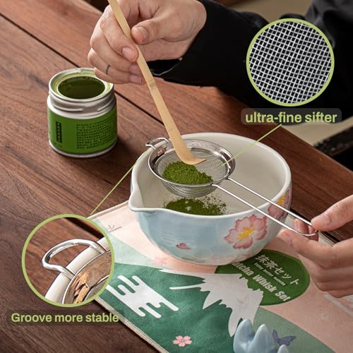 Clay&Fire Matcha Whisk Set，9 Pcs Ceramic Matcha Set, 15 OZ Matcha Bowl with Spout and Whisk，Matcha Kit for Friend, Ideal Gift for Matcha Lover（Cherry Bloom） - Image 3