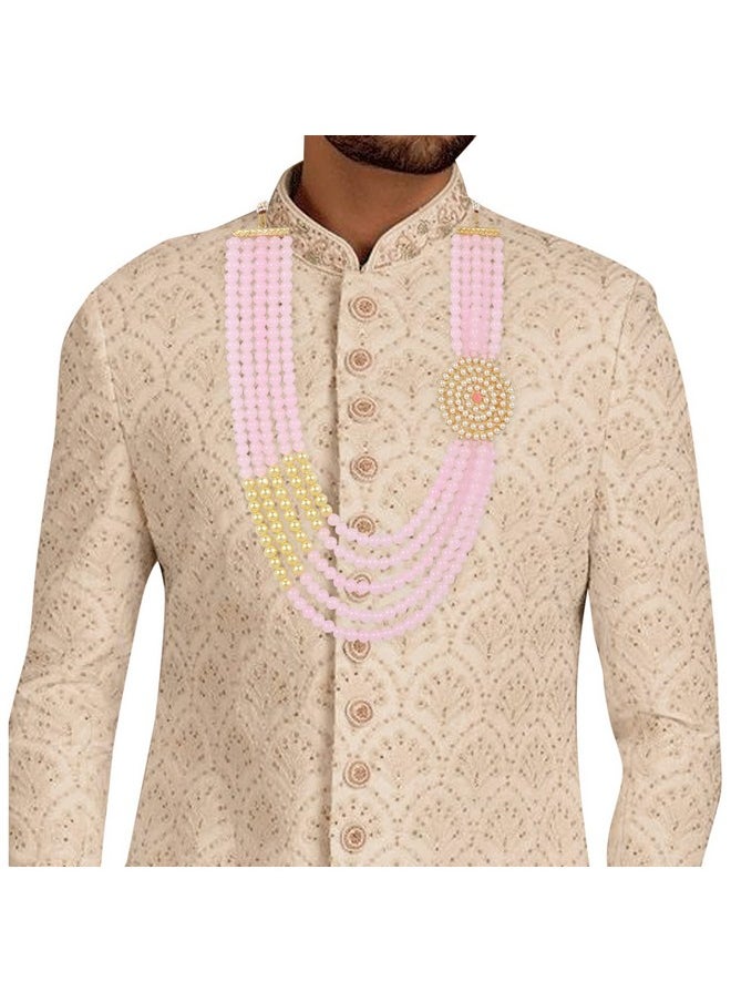 I Jewels I Jewels 5 Layered Traditional Gold Plated Dulha Moti Mala with Beaded Maharaja Haar/Groom Necklace For Men (MLP51Pi)  - Image 2