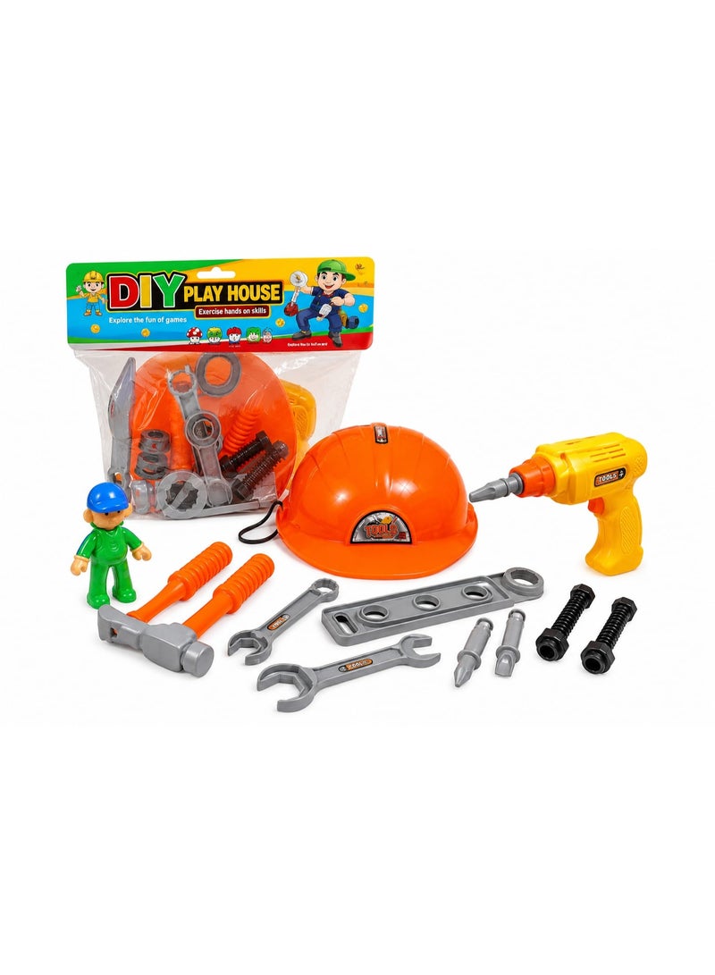 First Choice Kids' Construction Maintenance Tool & Accessory Set – An interactive playset featuring a hard hat, power drill, hammer, and screwdrivers to foster creativity and nurture budding young engineers. - Image 1