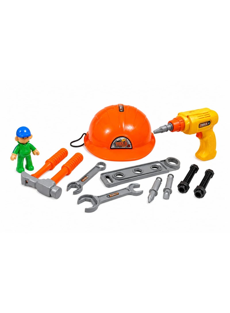 First Choice Kids' Construction Maintenance Tool & Accessory Set – An interactive playset featuring a hard hat, power drill, hammer, and screwdrivers to foster creativity and nurture budding young engineers. - Image 3
