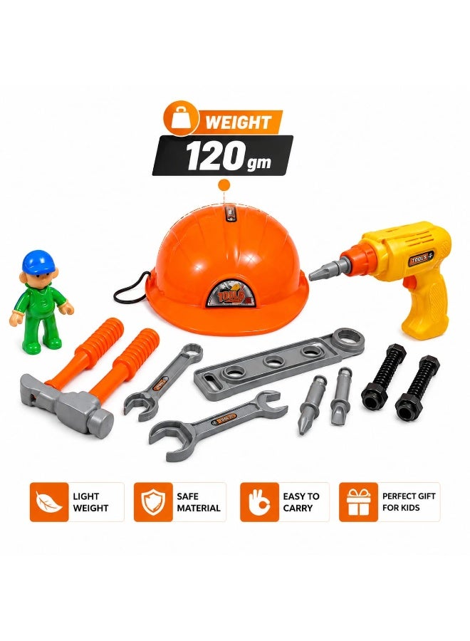 First Choice Kids' Construction Maintenance Tool & Accessory Set – An interactive playset featuring a hard hat, power drill, hammer, and screwdrivers to foster creativity and nurture budding young engineers. - Image 2