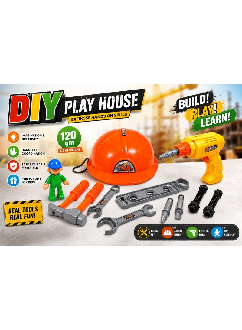 First Choice Kids' Construction Maintenance Tool & Accessory Set – An interactive playset featuring a hard hat, power drill, hammer, and screwdrivers to foster creativity and nurture budding young engineers. - Image 4