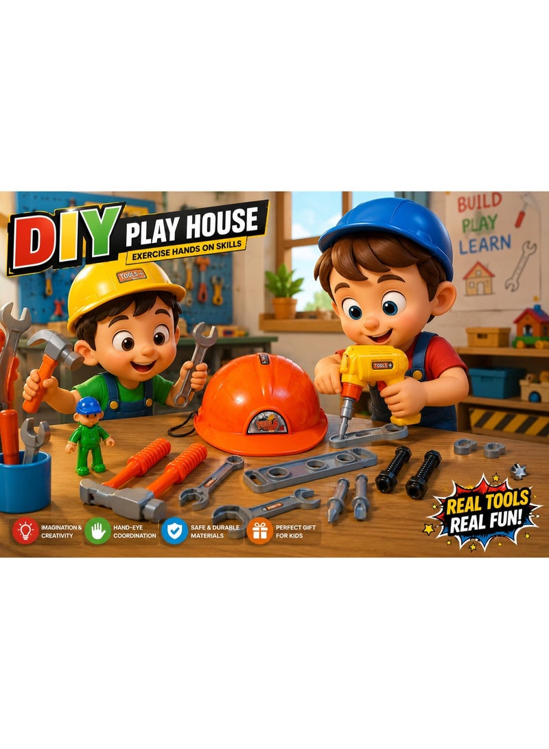 First Choice Kids' Construction Maintenance Tool & Accessory Set – An interactive playset featuring a hard hat, power drill, hammer, and screwdrivers to foster creativity and nurture budding young engineers. - Image 5