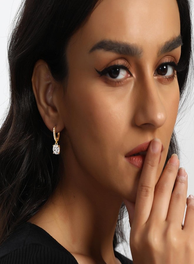 MDFUN Gold Dangle Hoop Earrings Set for Women 18K Gold Plated Hypoallergenic Dangling Huggie Earring Sets Cubic Zirconia Drop Jewelry Gifts for Her (Round/Teardrop) - Image 2